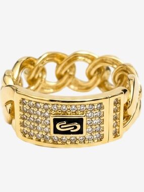 Monaco Chain Gold Statement Band Ring with CZ Pavé NWT Unisex